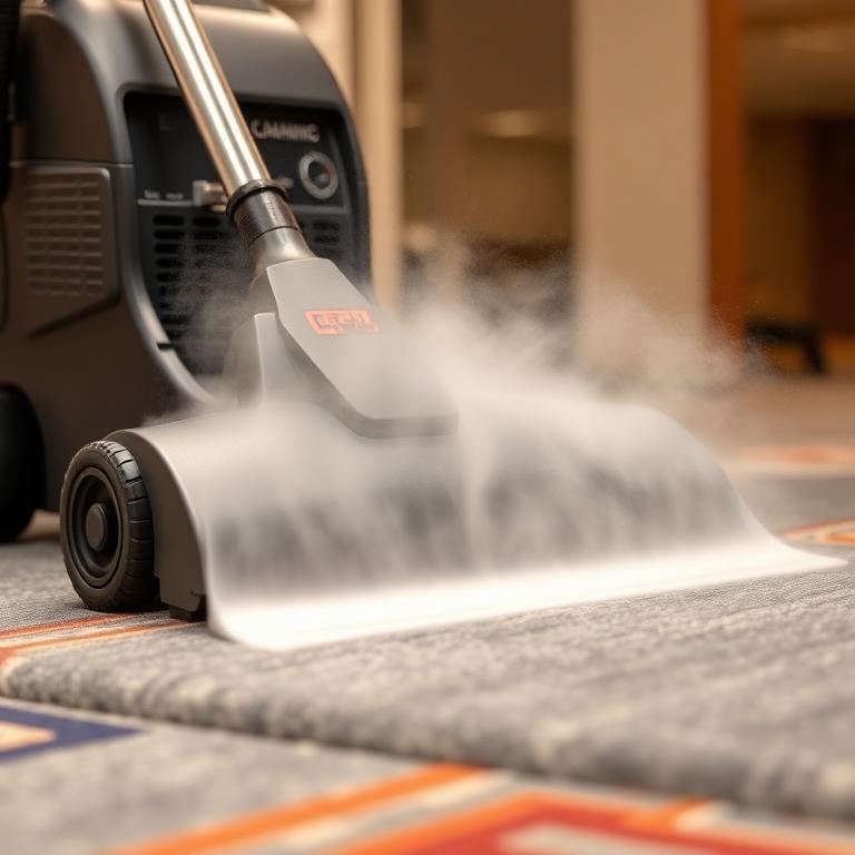 Carpet steam cleaning in progress