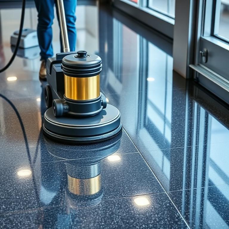 Floor buffer polishing commercial floor